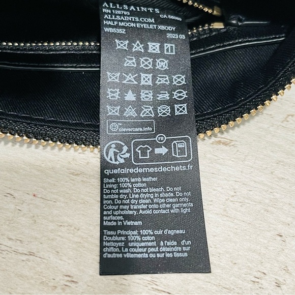 ALLSAINTS Half Moon Eyelet Shoulder Crossbody Bag Black 100% Lamb Leather NEW - Picture 15 of 16